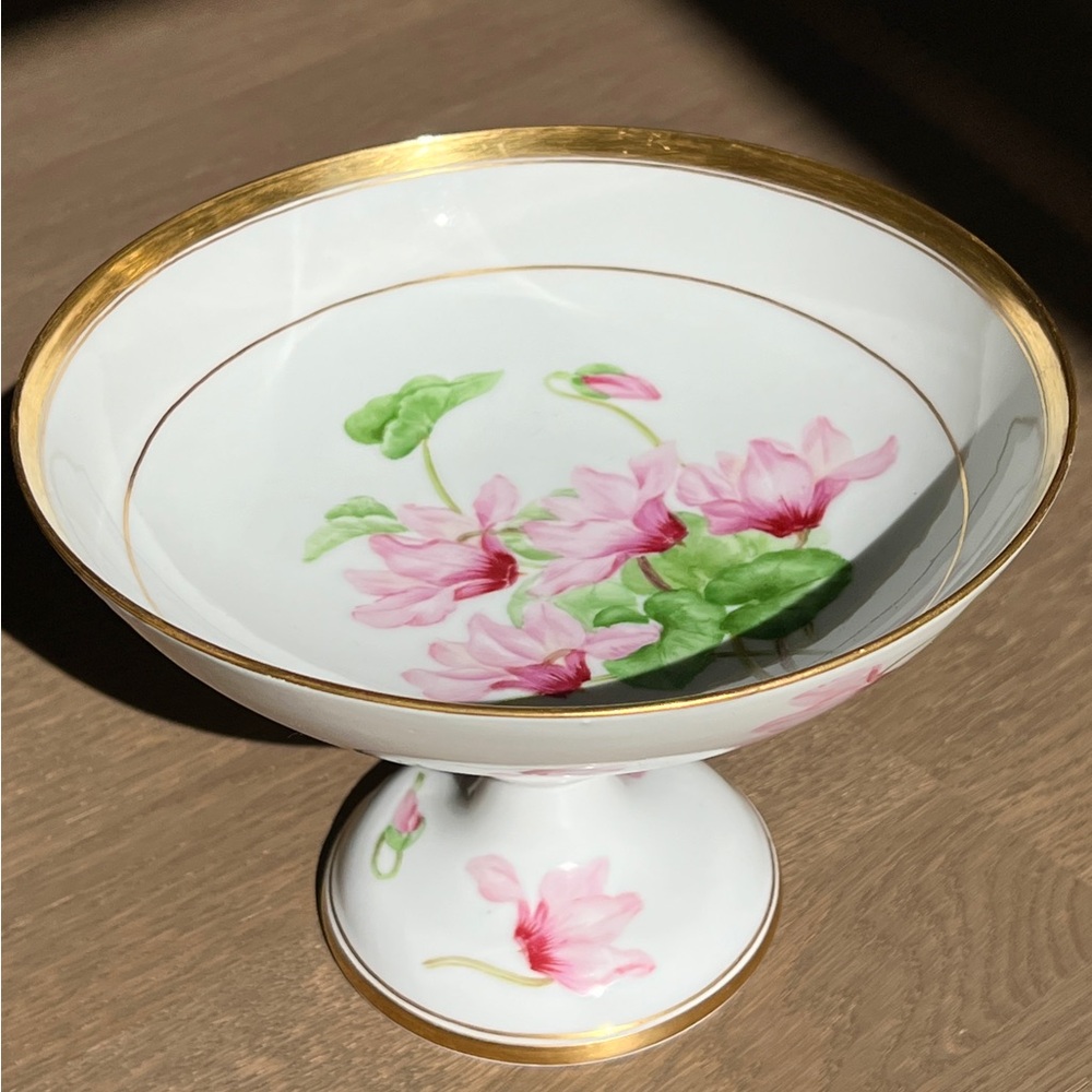 Vintage Royal Copenhagen Hand Painted Cyclamen Footed Bowl Candy Fruit Dish